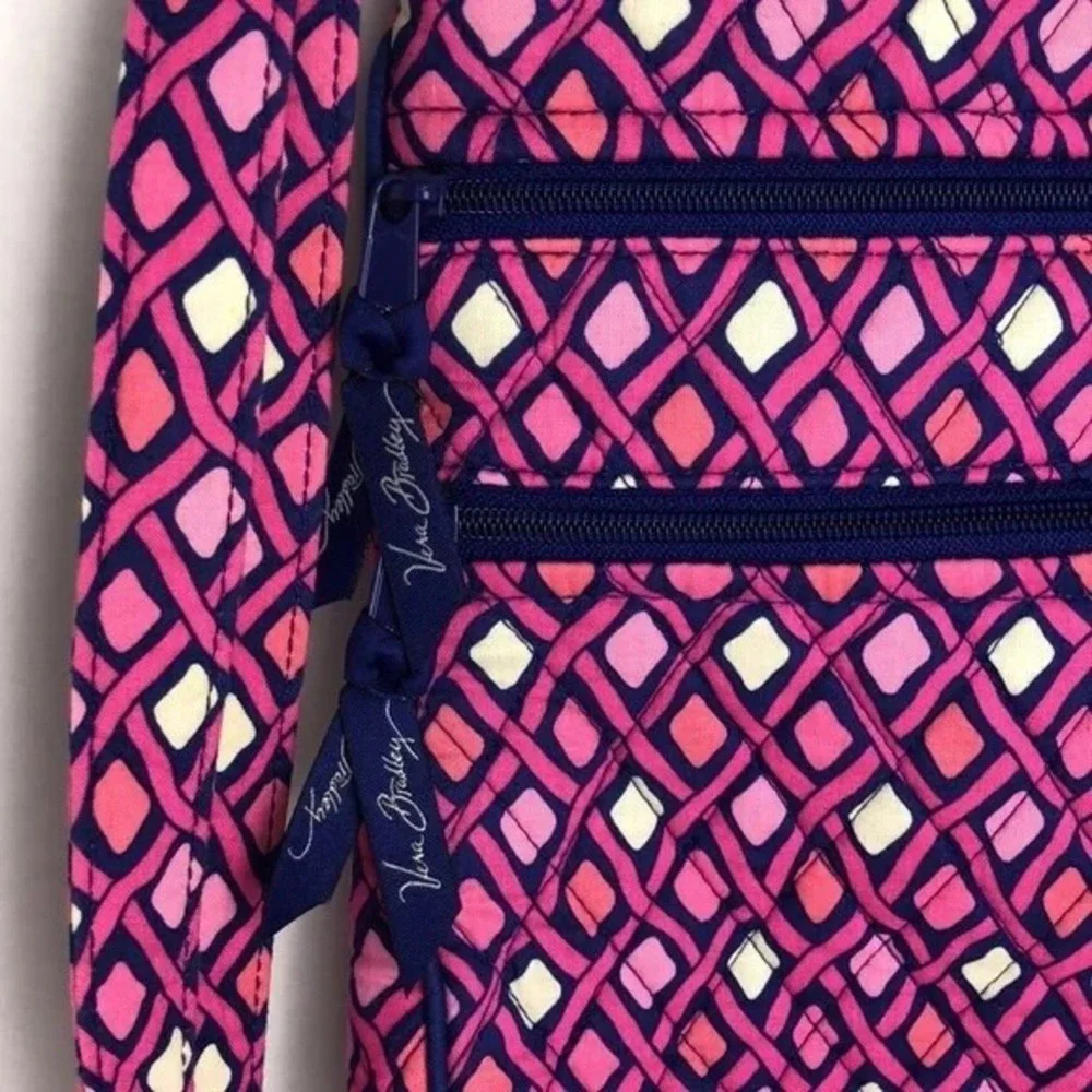 VERA BRADLEY Katalina Pink‎ Triple Zip Crossbody Shoulder Bag Purse Quilted